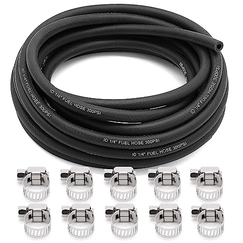 Jeemiter 1/4" Fuel Line Hose Oil Hose Push Lock NBR Rubber SAE 30R7 25FT 300PSI with 10 Clamps for Fuel Systems Engines Tube Hose - Image 1