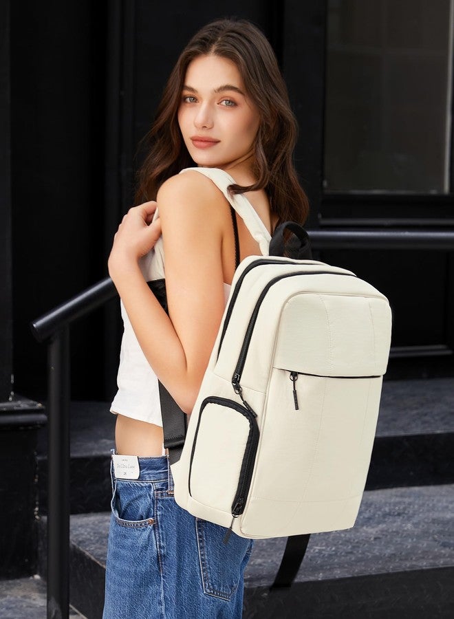 CLUCI Puffy Quilted Laptop Backpack for Women, Soft White, Modern - Image 2