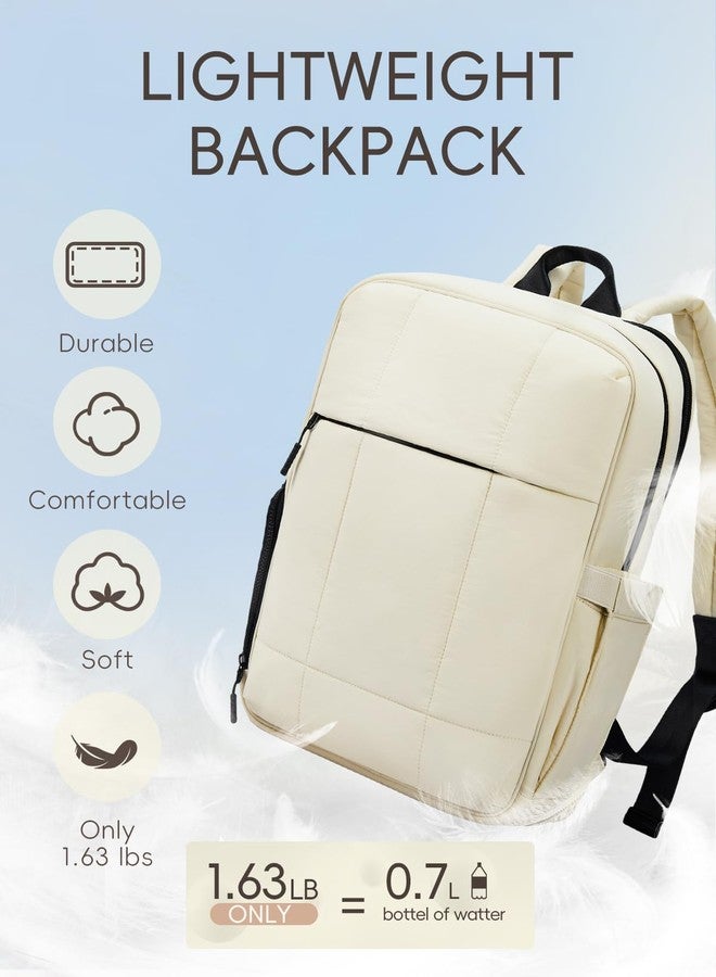 CLUCI Puffy Quilted Laptop Backpack for Women, Soft White, Modern - Image 3