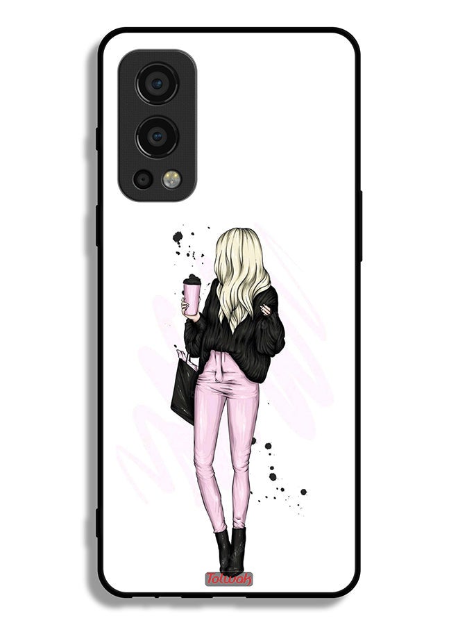 Tolwak OnePlus Nord 2 5G Protective Case Cover Girl Holding Coffee Cup Art - Image 2