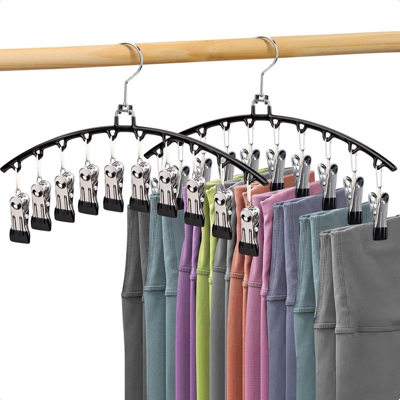 2 Pack Metal Yoga Pants Hangers with 20 Clips - Space Saving Legging Organizer - Image 1