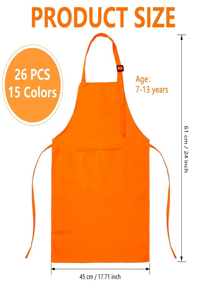 Foaincore 26 Pieces Kids Apron Set Boys Girls Aprons with Pockets Kids Kitchen Bib Aprons for Cooking Baking Painting, XL for 7-13 Age(Multi Color) - Image 2