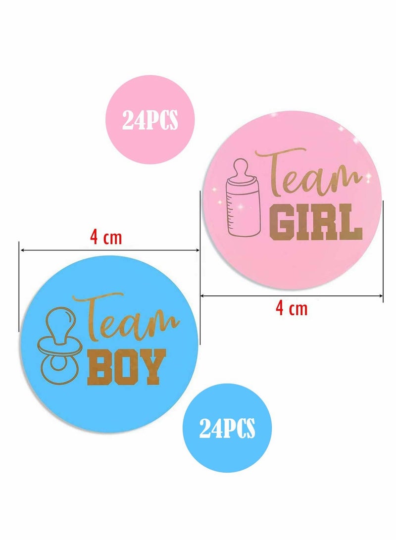 48 Gender Reveal Stickers with Gold Glitter for Baby Shower and Party Games Team Boy Team Girl Labels - Image 2