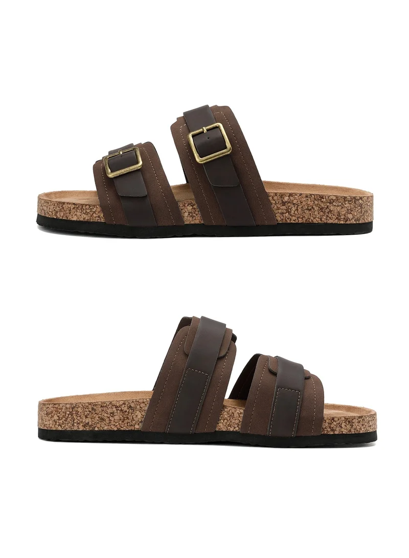 ARRIGO BELLO brown ARRIGO BELLO  Men's Double Buckle Footbed Clogs Sandals Comfortable Adjustable Dressy Open Toe Casual Non Slip Summer Shoes for Men | Best Price UAE
