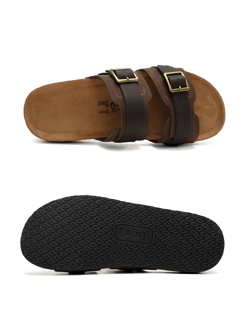 ARRIGO BELLO brown ARRIGO BELLO  Men's Double Buckle Footbed Clogs Sandals Comfortable Adjustable Dressy Open Toe Casual Non Slip Summer Shoes for Men | Best Price UAE