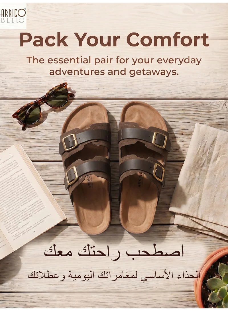 ARRIGO BELLO brown ARRIGO BELLO  Men's Double Buckle Footbed Clogs Sandals Comfortable Adjustable Dressy Open Toe Casual Non Slip Summer Shoes for Men | Best Price UAE