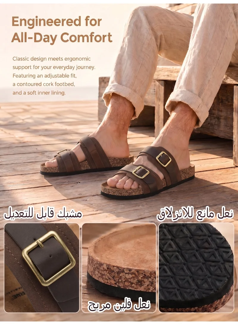 ARRIGO BELLO brown ARRIGO BELLO  Men's Double Buckle Footbed Clogs Sandals Comfortable Adjustable Dressy Open Toe Casual Non Slip Summer Shoes for Men | Best Price UAE