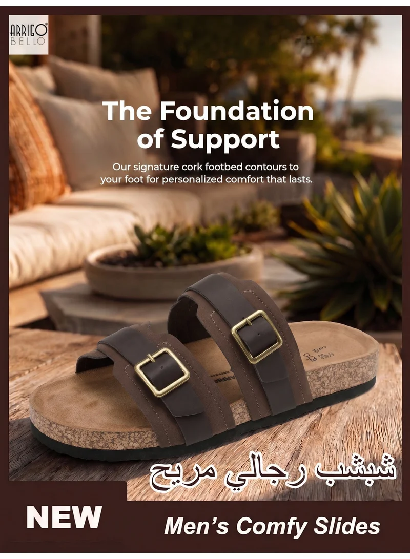 ARRIGO BELLO brown ARRIGO BELLO  Men's Double Buckle Footbed Clogs Sandals Comfortable Adjustable Dressy Open Toe Casual Non Slip Summer Shoes for Men | Best Price UAE