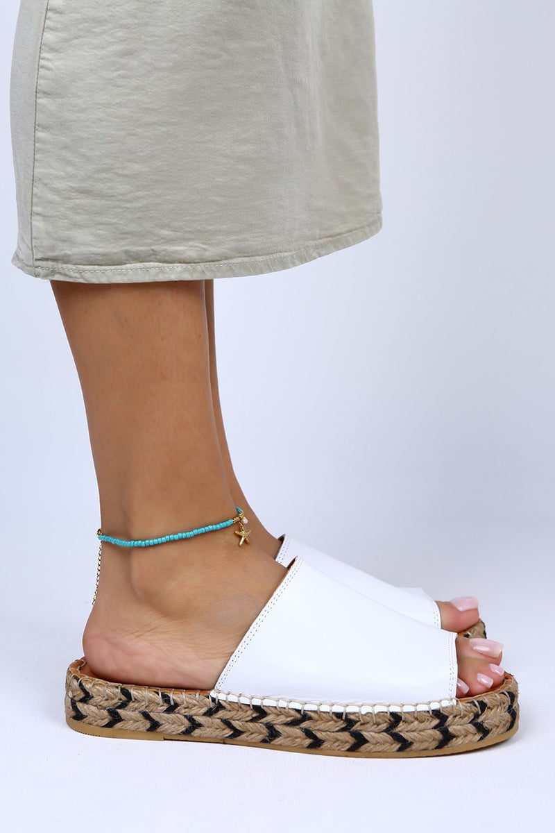 Manijero Galena Leather Open Front Single Band White Slippers - Image 2