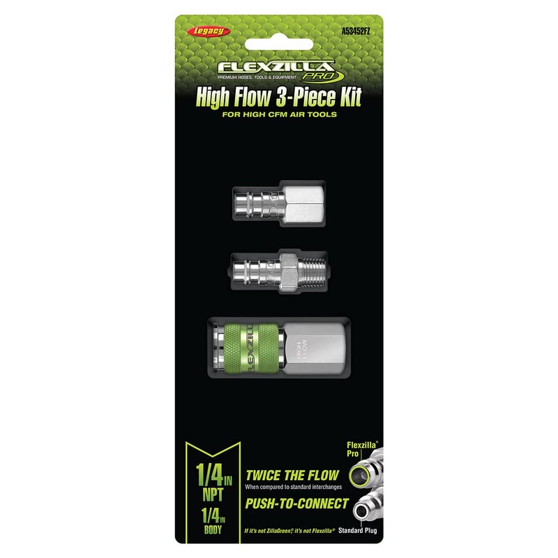 Flexzilla Pro High Flow Coupler & Plug Kit, 1/4" NPT, 3-Piece - A53452FZ - Image 2