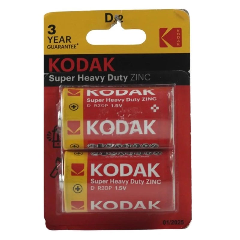 Kodak Super Heavy Duty Zinc Batteries, 1.5V, D Size - Pack of 2 Pieces - Image 1