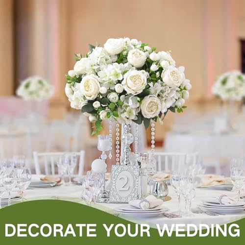 ASTRYAS 8Pcs White Peonies Artificial Flowers Mixed Hydrangea Faux Silk Peony Flowers Fake Floral Arrangement for Centerpiece Table Wedding Party Home Decor Baby Showers - Image 3