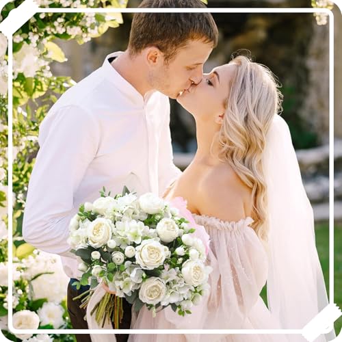 ASTRYAS 8Pcs White Peonies Artificial Flowers Mixed Hydrangea Faux Silk Peony Flowers Fake Floral Arrangement for Centerpiece Table Wedding Party Home Decor Baby Showers - Image 5