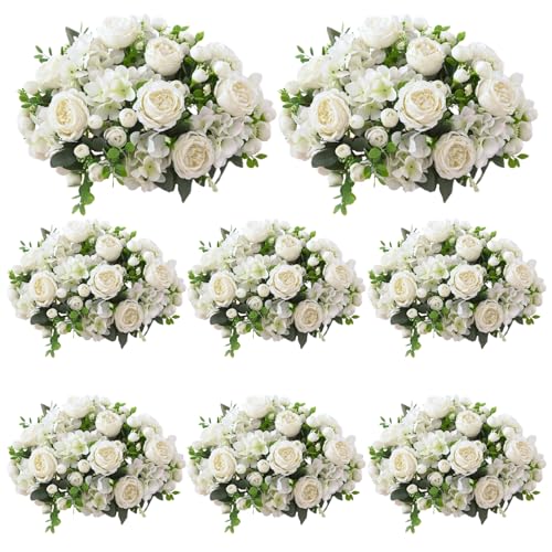 ASTRYAS 8Pcs White Peonies Artificial Flowers Mixed Hydrangea Faux Silk Peony Flowers Fake Floral Arrangement for Centerpiece Table Wedding Party Home Decor Baby Showers - Image 1