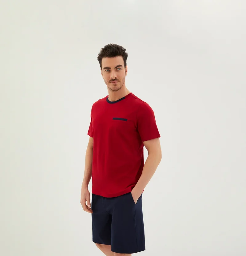 Kiğılı Half Crew Neck 2-Piece Shorts Pajama Set