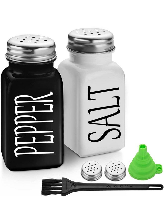 KITOME Salt & Pepper Shaker Set with Stainless Steel Lid and Cleaning Brush for Kitchen. (Black & White) - Image 1