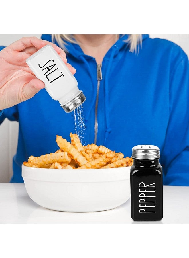 KITOME Salt & Pepper Shaker Set with Stainless Steel Lid and Cleaning Brush for Kitchen. (Black & White) - Image 3