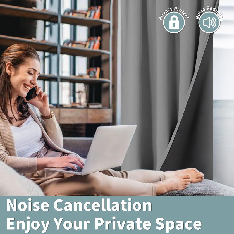 BGment 100% Blackout Curtains for Bedroom 63 Inch Length 2 Panels, Thermal Insulated Room Darkening Curtains Rod Pocket Soundproof Bedroom Living Room Window Curtains, Dove Grey, Each 52 Inch Wide - Image 5