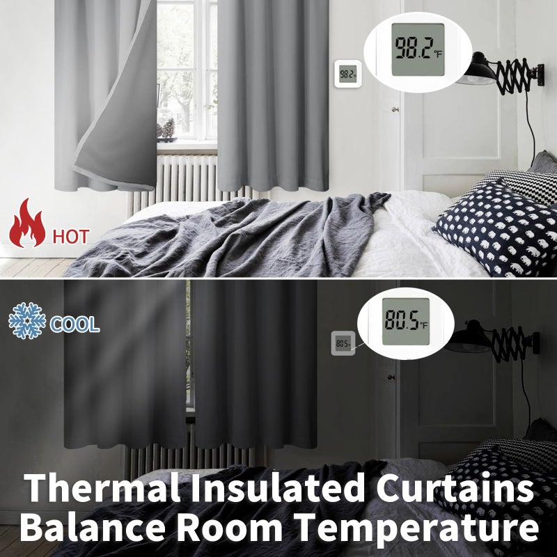 BGment 100% Blackout Curtains for Bedroom 63 Inch Length 2 Panels, Thermal Insulated Room Darkening Curtains Rod Pocket Soundproof Bedroom Living Room Window Curtains, Dove Grey, Each 52 Inch Wide - Image 4