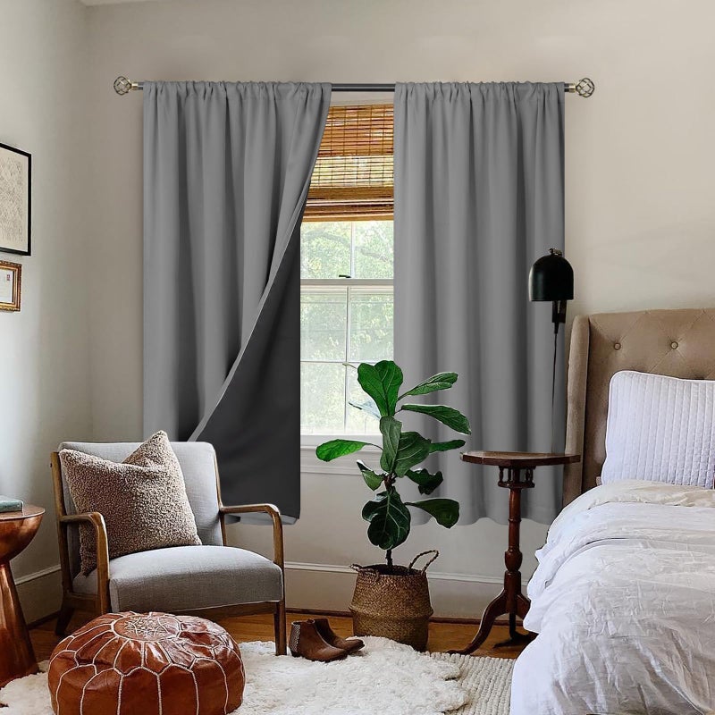BGment 100% Blackout Curtains for Bedroom 63 Inch Length 2 Panels, Thermal Insulated Room Darkening Curtains Rod Pocket Soundproof Bedroom Living Room Window Curtains, Dove Grey, Each 52 Inch Wide - Image 2