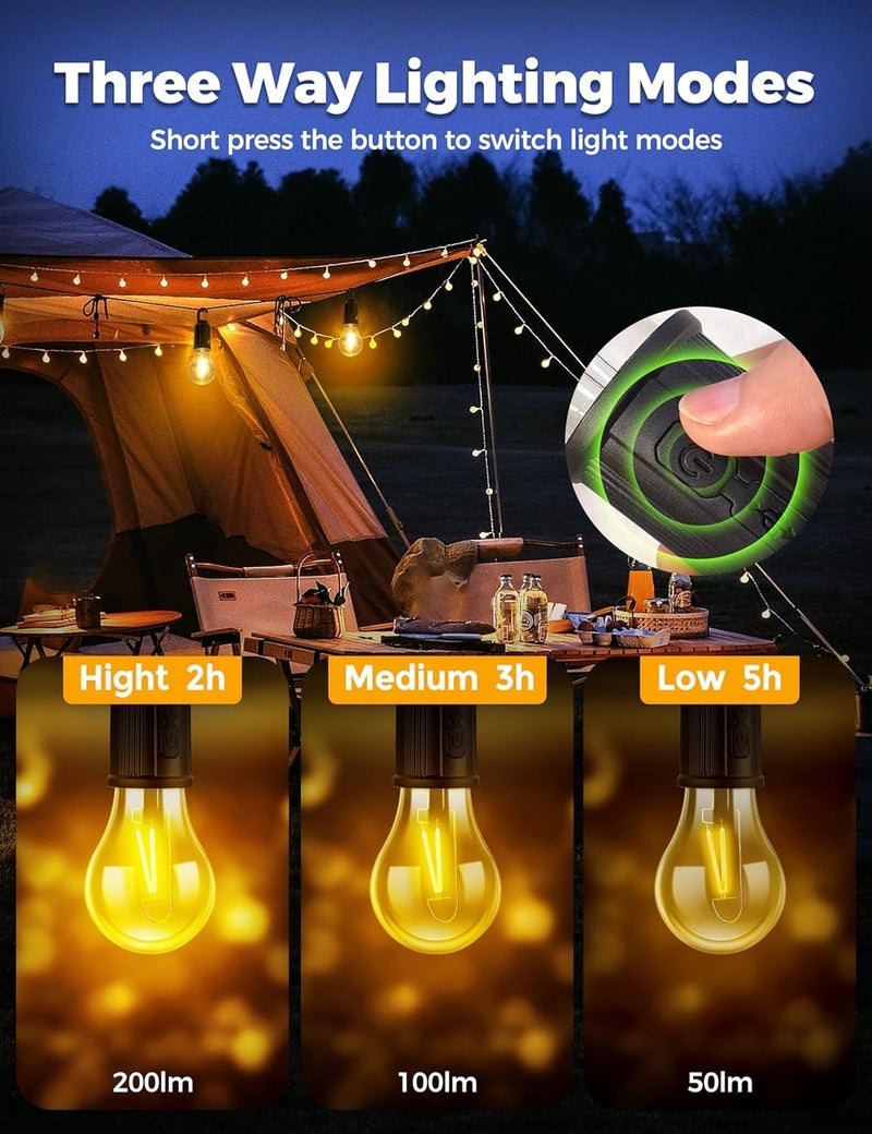 Groeien (Pack of 2) Rechargeable,Camping Gear Accessories,Vintage Light Bulbs Dimmable 3 Way LED Light Bulb Camping Lantern with Hook for Camping, Hiking, Backpacking, Emergency Outage (2, Round) - Image 2