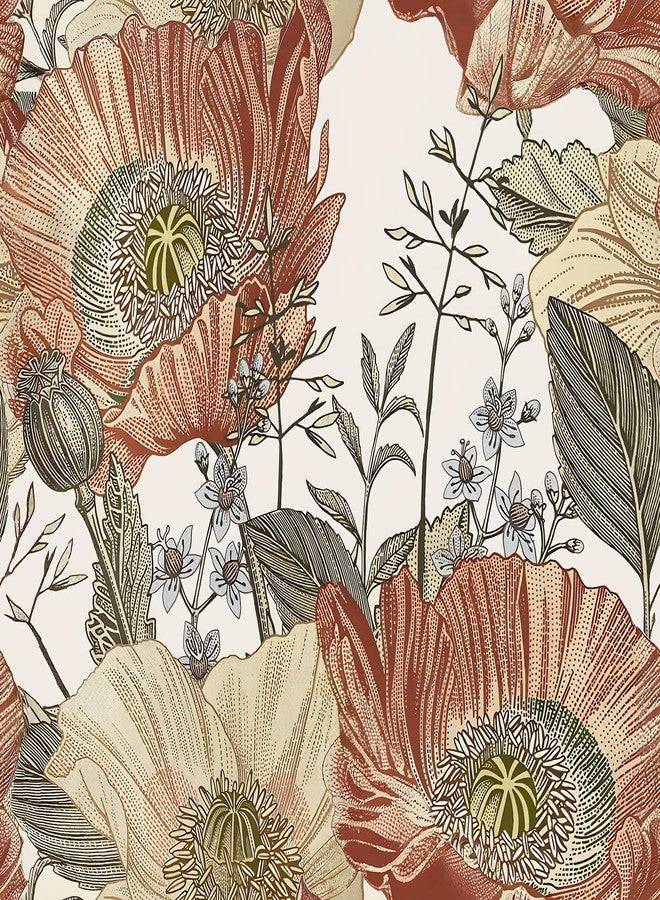 Livebor Floral Peel and Stick Wallpaper Vintage Floral Contact Paper 17.7inch x 118.1inch Textured Boho Flower Wallpaper Botanical Decorative Peel and Stick Wallpaper Self Adhesive Removable Wallpaper - Image 1