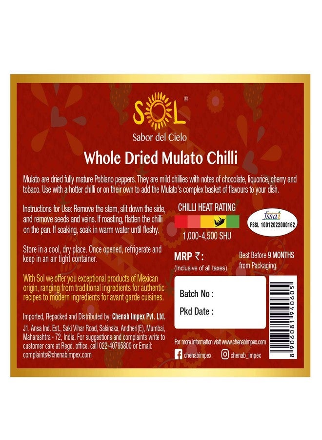 Sol Whole Dried Mulato Chillies with stem, 50g - Image 3