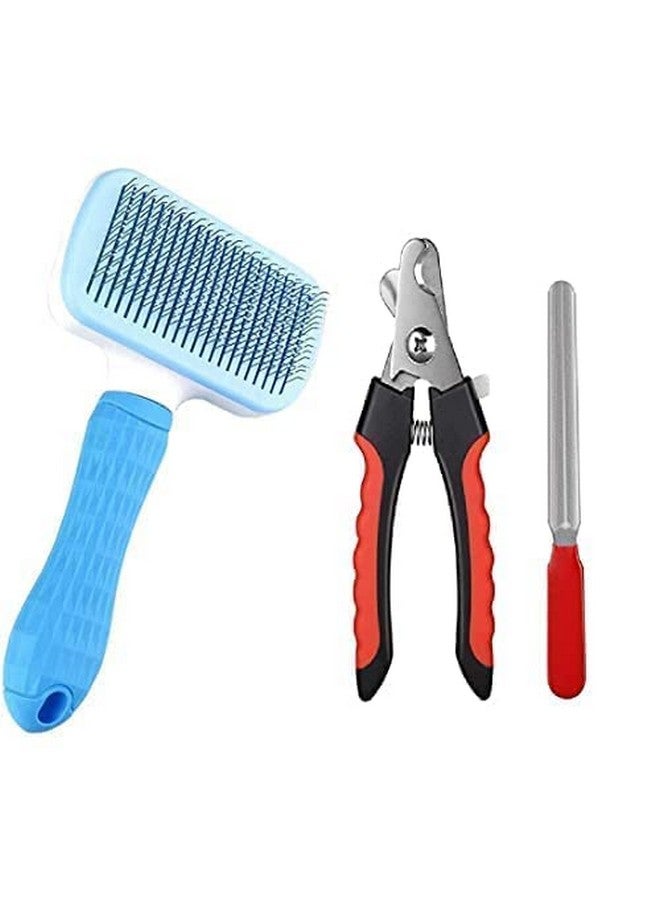 Pet Combo Hair Remover Slicker Brush With Nail Cutter And Nail Filler Grooming Kit Nail Cutting Accessories For Dogs, Combo Of Self Cleaning Slicker And Nail Cutter - Image 1