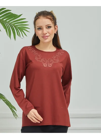 ستيلموني Women's Mother Cream Embroidered Daily Middle Age Combed Cotton Blouse