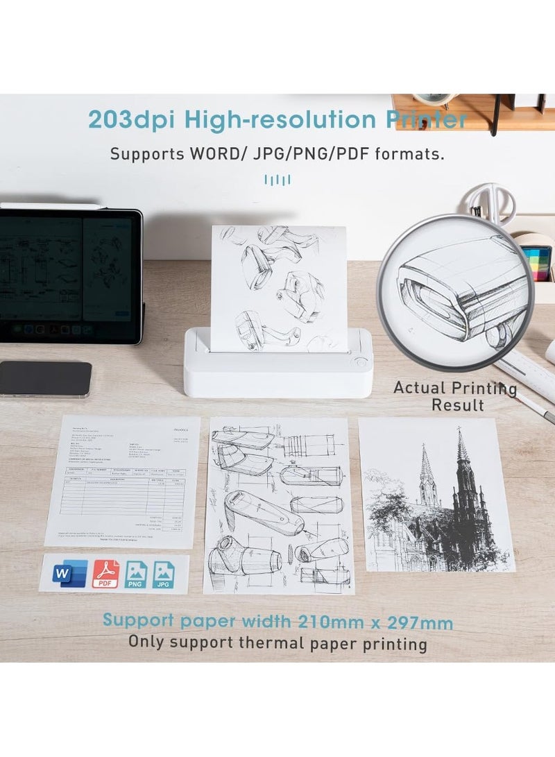 ارواق طابعة حرارية محمولة مقاس A4 طابعة سفر متنقلة لاسلكية متوافقة مع Android وiOS - Image 2