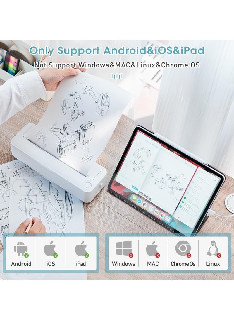 ارواق طابعة حرارية محمولة مقاس A4 طابعة سفر متنقلة لاسلكية متوافقة مع Android وiOS - Image 3