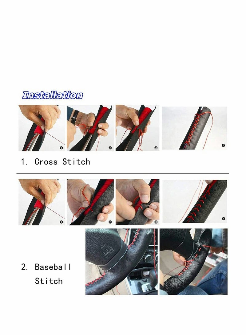 KASTWAVE DIY Hand Sewing Leather Car Steering Wheel Cover Lace Up, Universal Genuine Leather Car Steering Wheel Cover Stitch On Wrap (Black) - Image 3