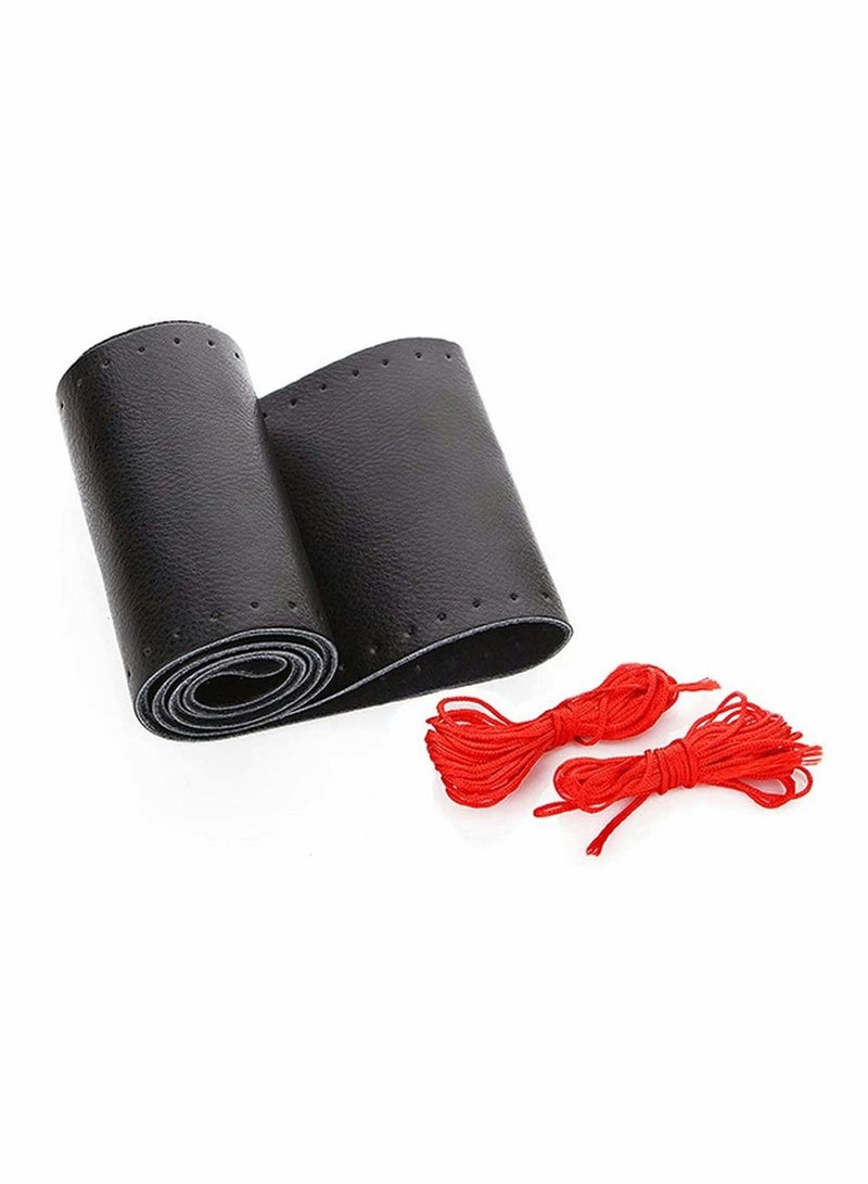 KASTWAVE DIY Hand Sewing Leather Car Steering Wheel Cover Lace Up, Universal Genuine Leather Car Steering Wheel Cover Stitch On Wrap (Black) - Image 1