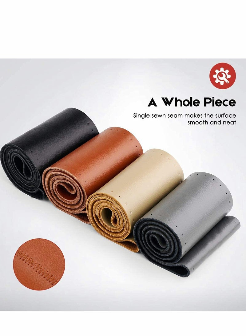 KASTWAVE DIY Hand Sewing Leather Car Steering Wheel Cover Lace Up, Universal Genuine Leather Car Steering Wheel Cover Stitch On Wrap (Black) - Image 5