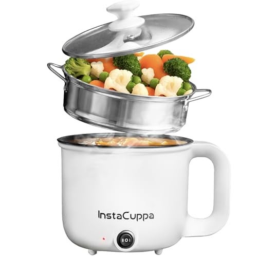 InstaCuppa Stainless Steel 3-In-1 1.2Liter Multi Cook Kettle With Steamer, Non-Stick Inner Pot, Adjustable Temperature, Ideal For Boiling Milk, Tea, Coffee, Eggs & Steaming Veggies, 600 Watts, White - Image 1