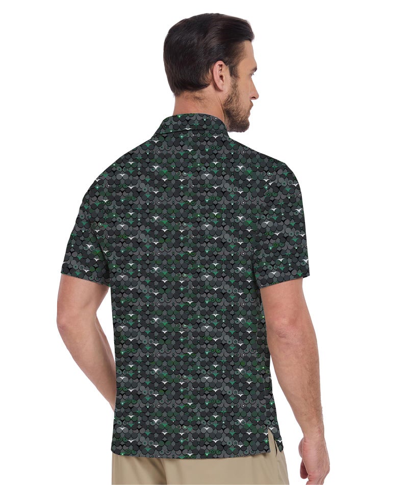 ZITY Men's Golf Shirts Short Sleeve Moisture Wicking Performance Print Patterns Casual Collared Golf Polo Shirt for Men Blackish Green - Image 2