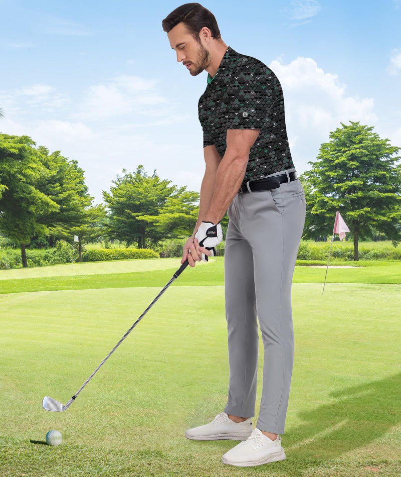 ZITY Men's Golf Shirts Short Sleeve Moisture Wicking Performance Print Patterns Casual Collared Golf Polo Shirt for Men Blackish Green - Image 3