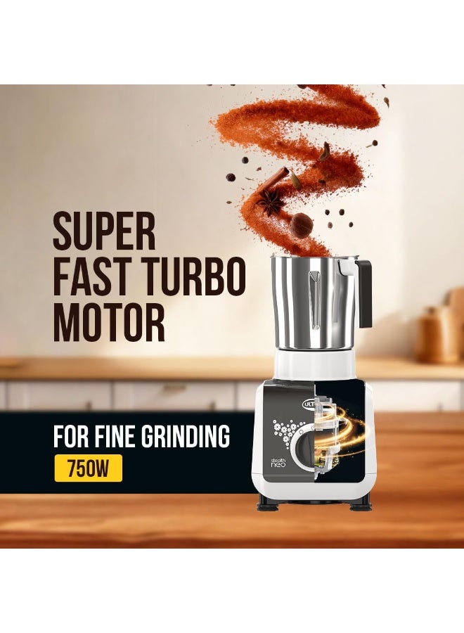 ULTRA Stealth neo MixerGrinder,750W,AISI304 Food Grade SS Jars &Blades,Serrated Stainless Steel Blades,Lesser noise,ABS Body,3Jars Small (0.5L),Medium (0.8L), Large(1.5L), 5Year Motor Warranty - Image 2