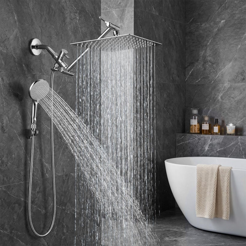 Tudoccy Shower Head, 12 Inch High Pressure Rainfall Shower Head/Handheld Shower Combo with 11 Inch Extension Arm, 9 Settings Adjustable Anti-leak Shower Head with Holder/Hose, Height/Angle Adjustable - Image 2