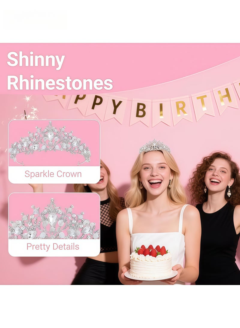 Silver Rhinestone Crown - Glitter Rhinestone Princess Crown Tiara Headband Crystal Birthday Crown Wedding Headpieces for Bride Pageant Prom Costume Hair Accessories(Silver) - Image 3