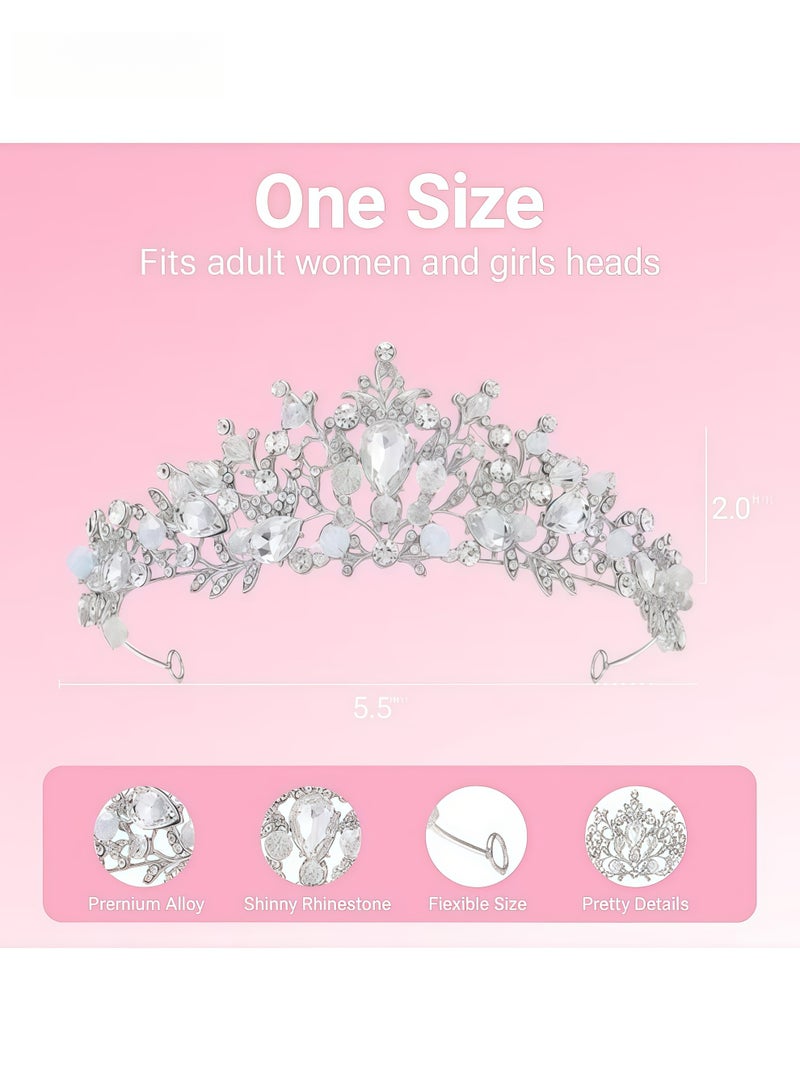 Silver Rhinestone Crown - Glitter Rhinestone Princess Crown Tiara Headband Crystal Birthday Crown Wedding Headpieces for Bride Pageant Prom Costume Hair Accessories(Silver) - Image 2