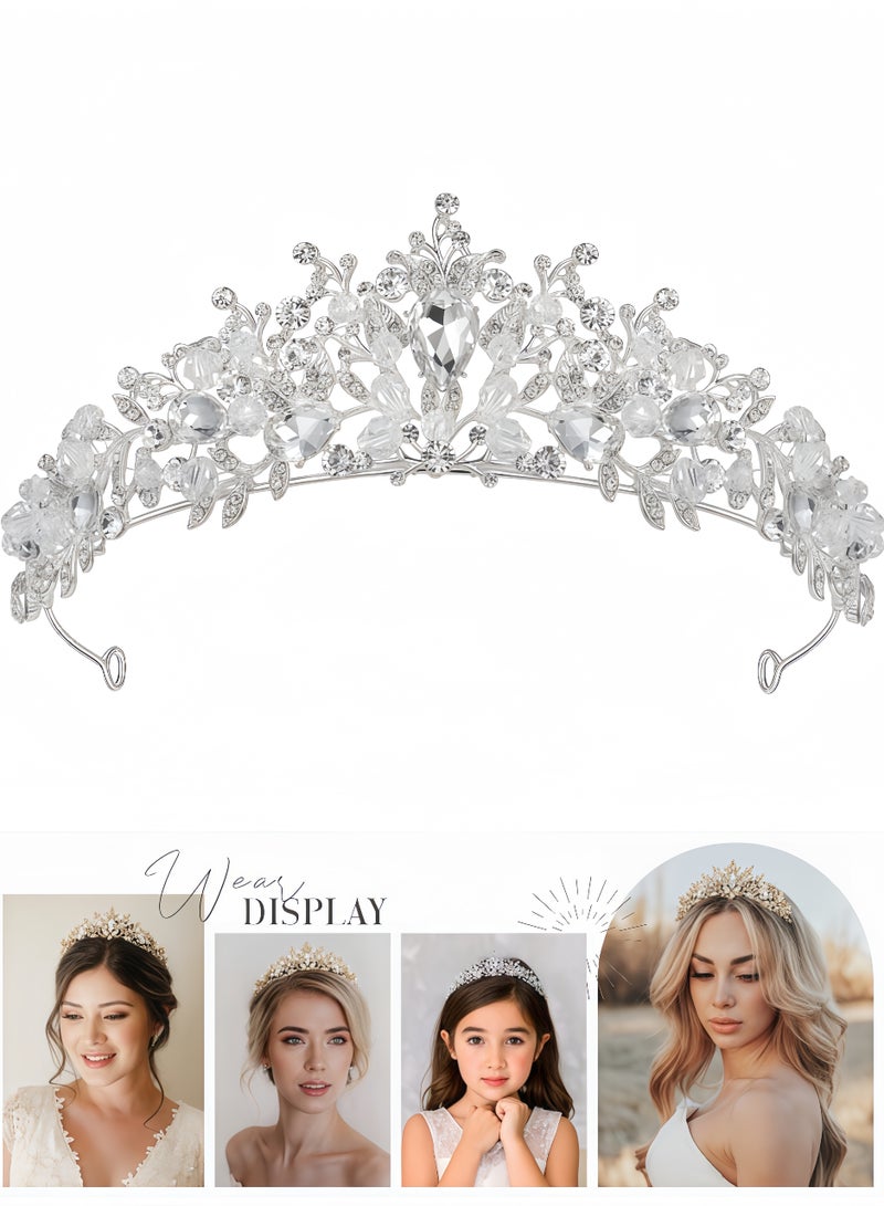 Silver Rhinestone Crown - Glitter Rhinestone Princess Crown Tiara Headband Crystal Birthday Crown Wedding Headpieces for Bride Pageant Prom Costume Hair Accessories(Silver) - Image 1