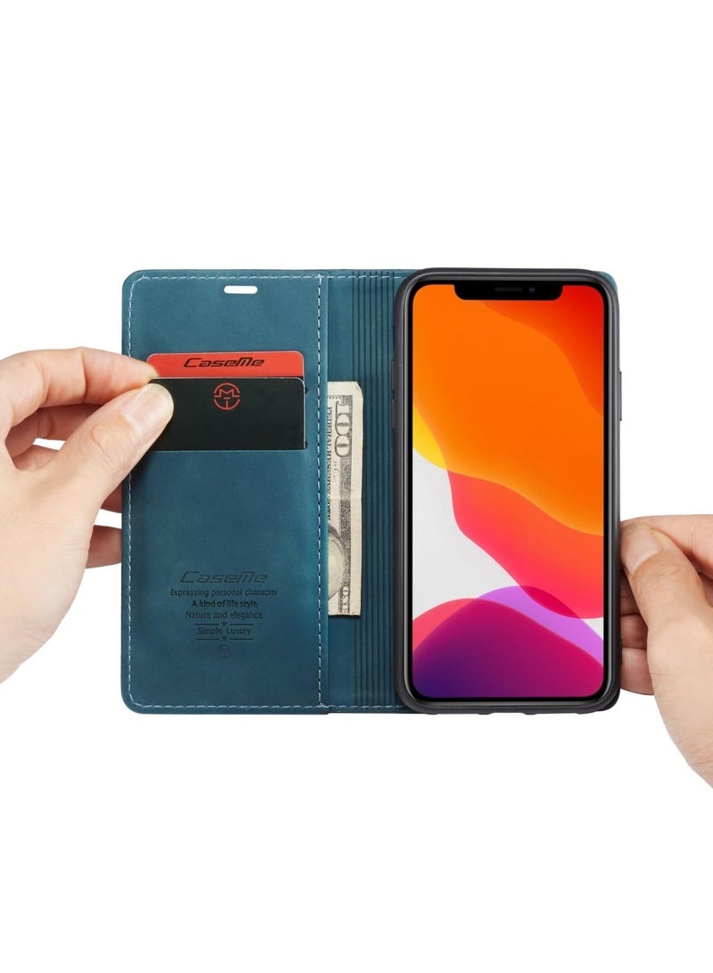 CaseMe Phone Case Luxury PU Leather Design 013 Flip Cover Card Slot Holder Cover For IPhone 11 (Green) - Image 3