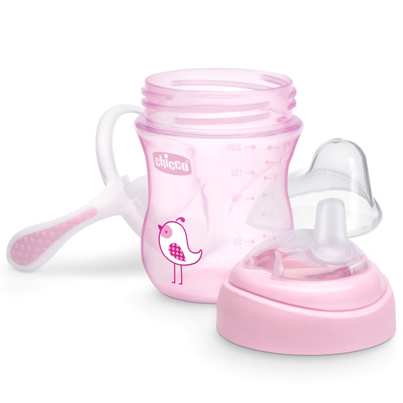 شيكو Transition Sippy Cup with Silicone Spout and Spill-Free Lid 7oz.| Calibration Markings | Removable Handles | Top-Rack Dishwasher Safe | Easy to Hold with Ergonomic Indents | Pink| 4+ Months - Image 3