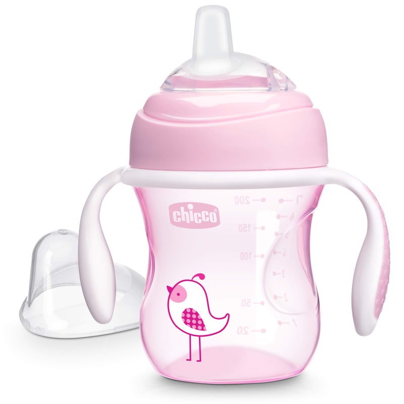 شيكو Transition Sippy Cup with Silicone Spout and Spill-Free Lid 7oz.| Calibration Markings | Removable Handles | Top-Rack Dishwasher Safe | Easy to Hold with Ergonomic Indents | Pink| 4+ Months - Image 1