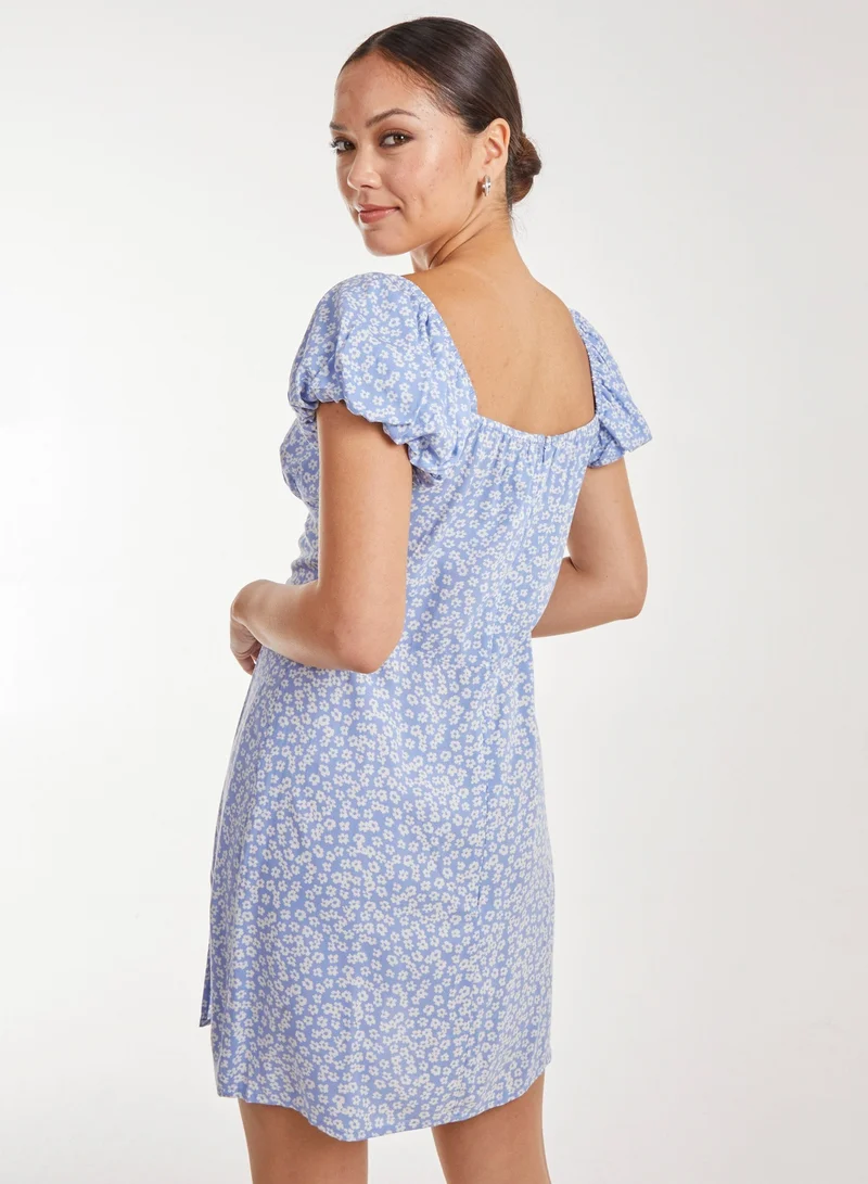 Pink Vanilla Milkmaid Lace Up Puff Sleeve Mini Dress