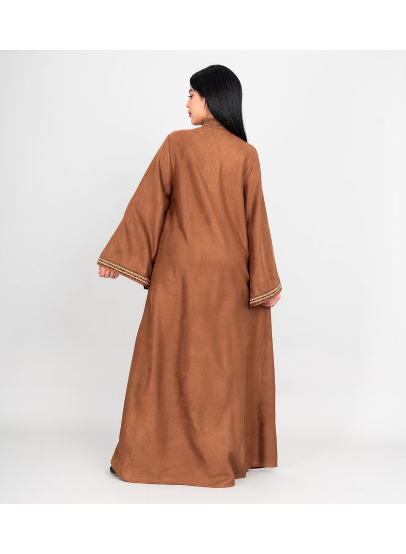 IKKXA Winter Embroidery Smooth Fabric Jalabiya IK1074 Brown - Image 4