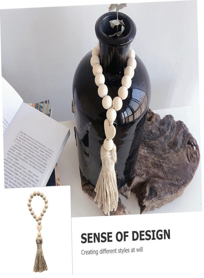 بريتي زووم زينة معلقة من الخرز الخشبي الريفي من بريتيزوم، مزينة بشرابة وقلادة على شكل قلب، بتصميم عقدة ريفية للمنزل والمكتب والمتجر، طولها 11.02 بوصة، لونها كاكي. - Image 2