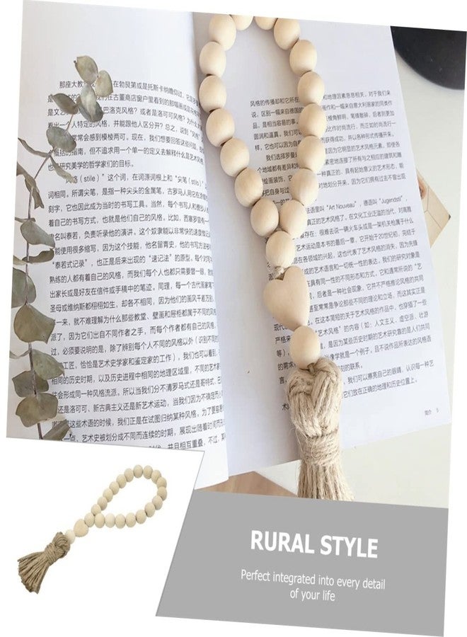 بريتي زووم زينة معلقة من الخرز الخشبي الريفي من بريتيزوم، مزينة بشرابة وقلادة على شكل قلب، بتصميم عقدة ريفية للمنزل والمكتب والمتجر، طولها 11.02 بوصة، لونها كاكي. - Image 3