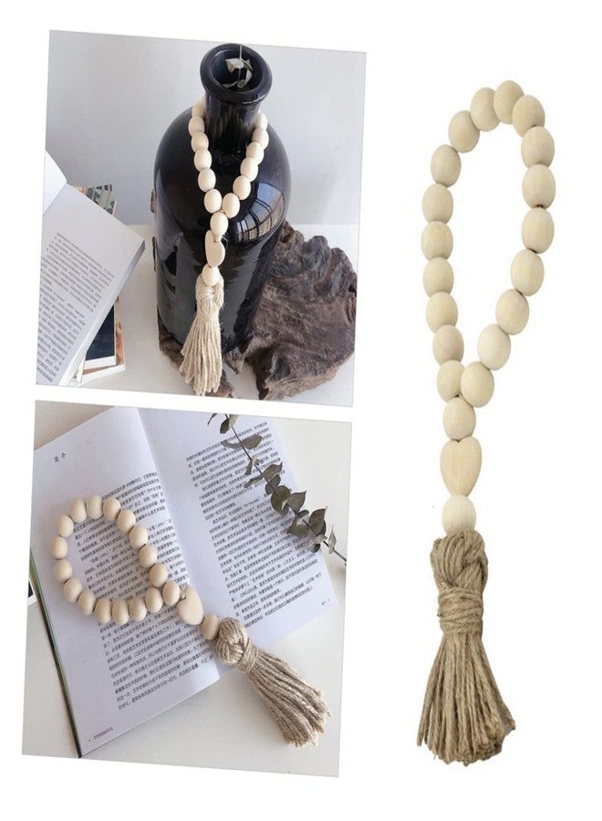 بريتي زووم زينة معلقة من الخرز الخشبي الريفي من بريتيزوم، مزينة بشرابة وقلادة على شكل قلب، بتصميم عقدة ريفية للمنزل والمكتب والمتجر، طولها 11.02 بوصة، لونها كاكي. - Image 4